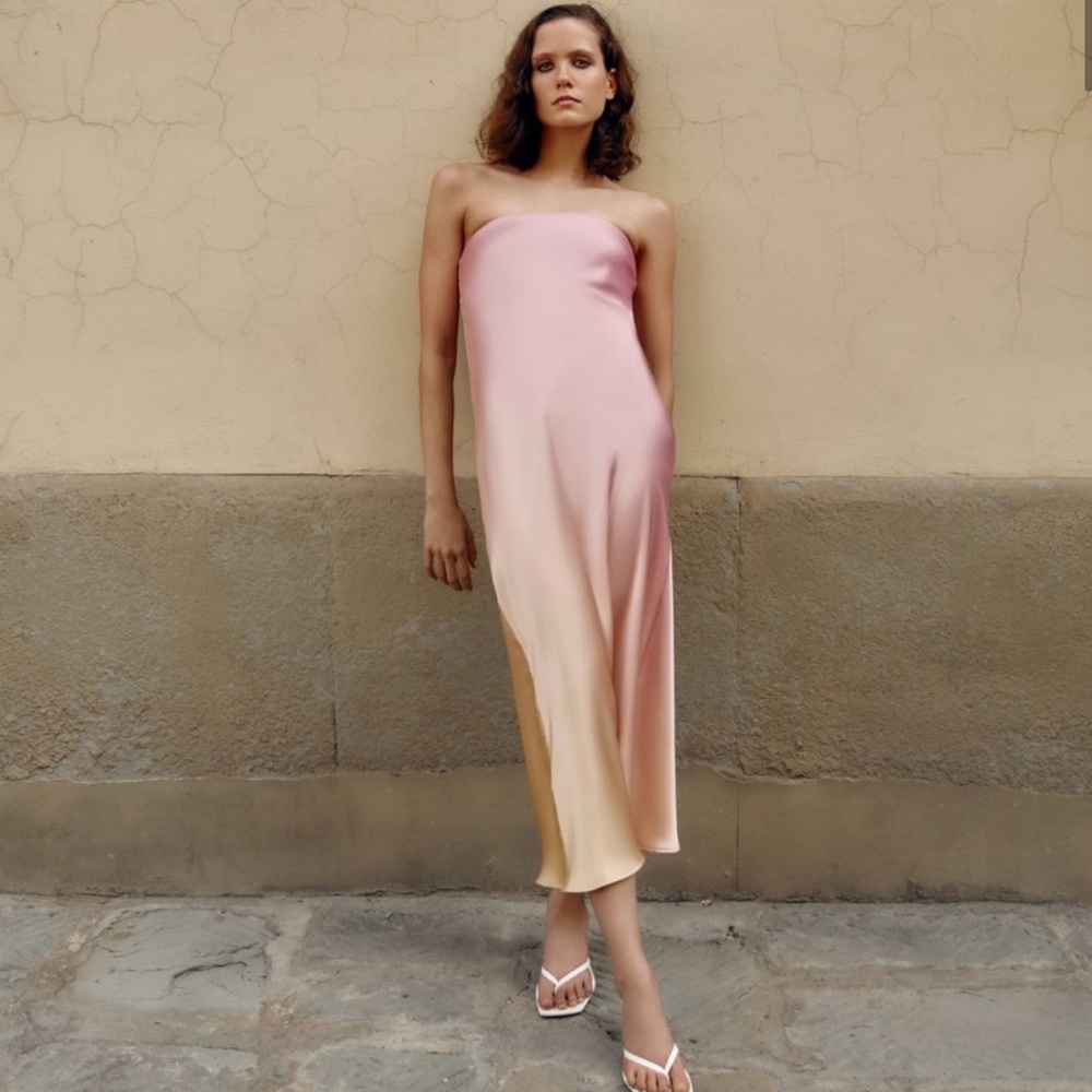 Zara | NWT! Ombré Sunset Strapless Midi Dress Size: Large